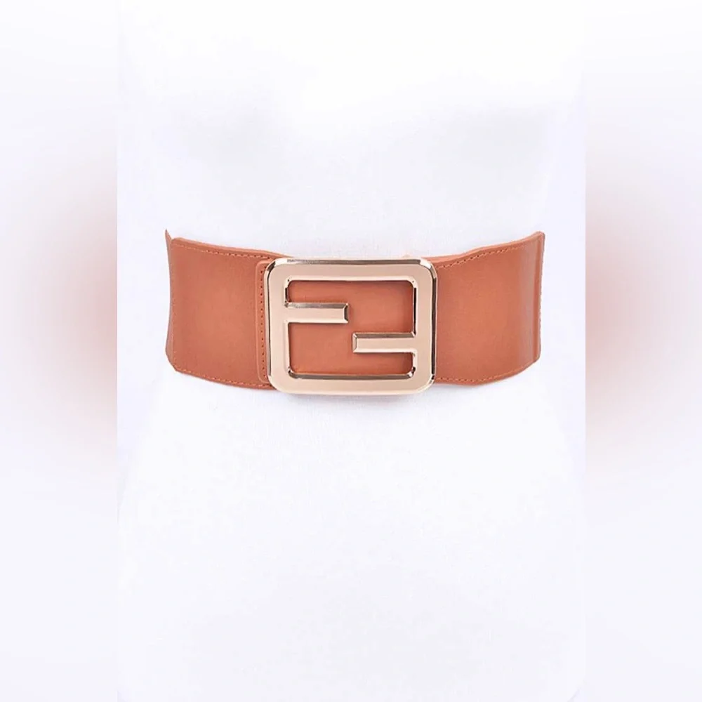 Gold Buckle Elastic Waist Statement Belt